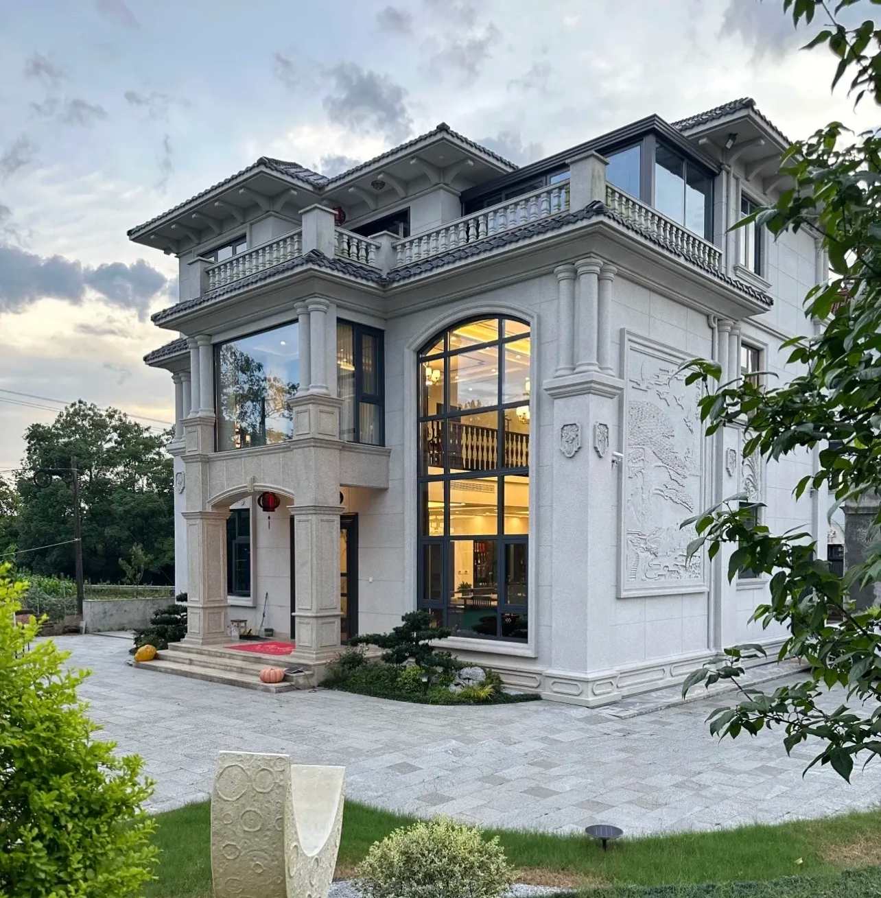 延安 白麻花岗岩私人别墅干挂石材豪华定制