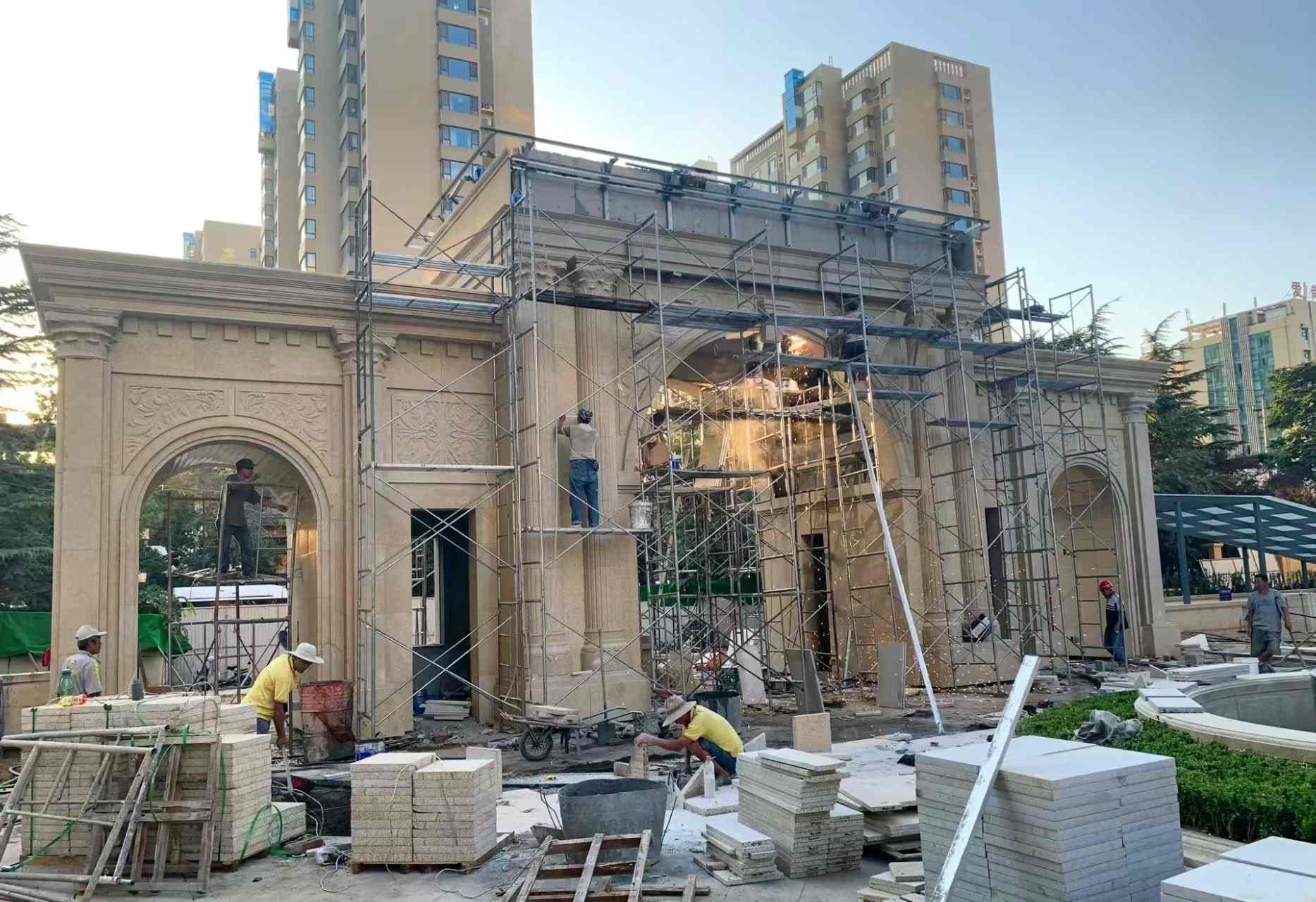 延安 黄金麻荔枝面花岗岩小区门楼外墙干挂