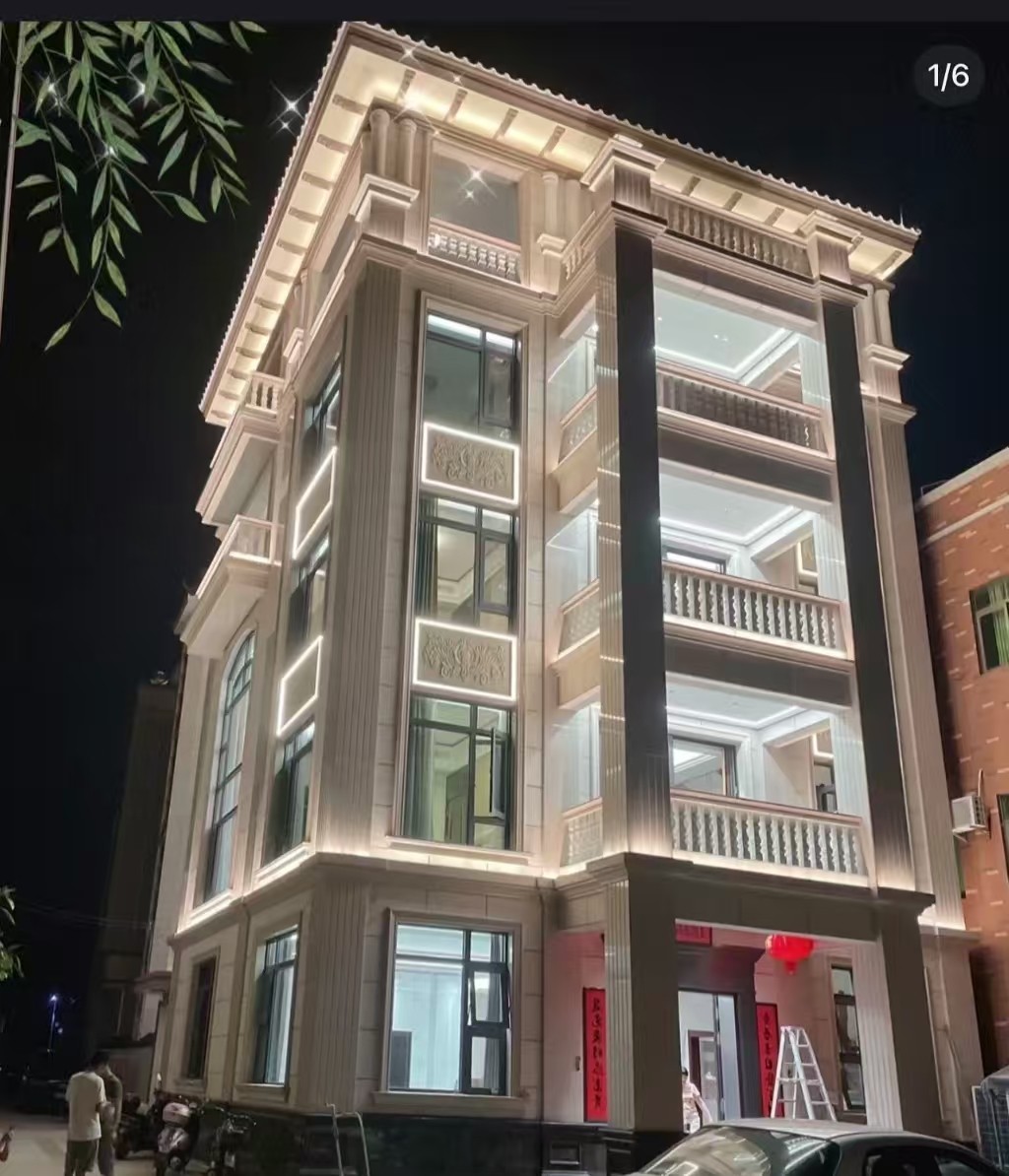 延安 芝麻白花岗岩别墅外墙夜间效果