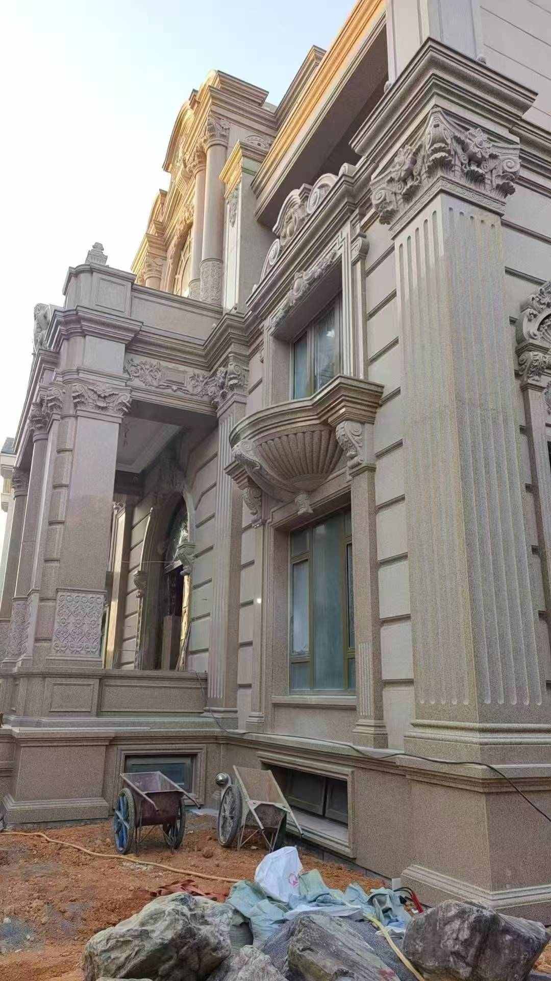 延安 黄金麻花岗岩光面别墅外墙干挂施工完成