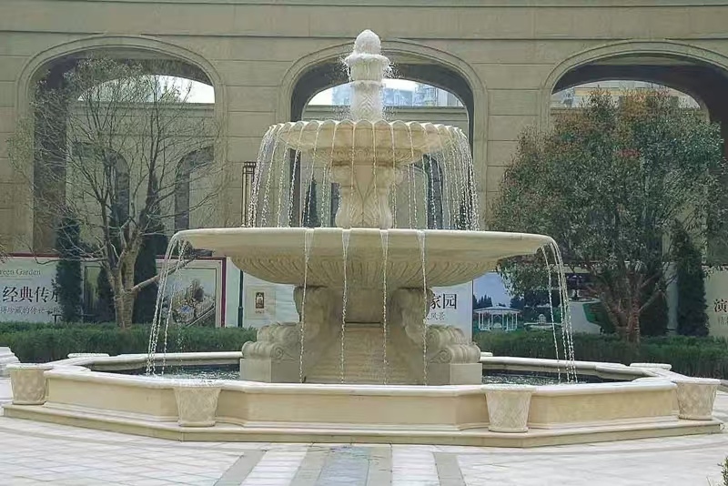 延安 黄金麻花岗岩异型加工——户外庭院石雕流水喷泉